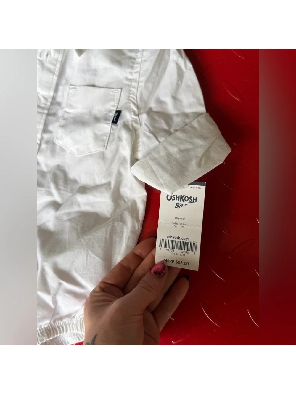 NWT 6 mos White Button-Up Baby Onesie